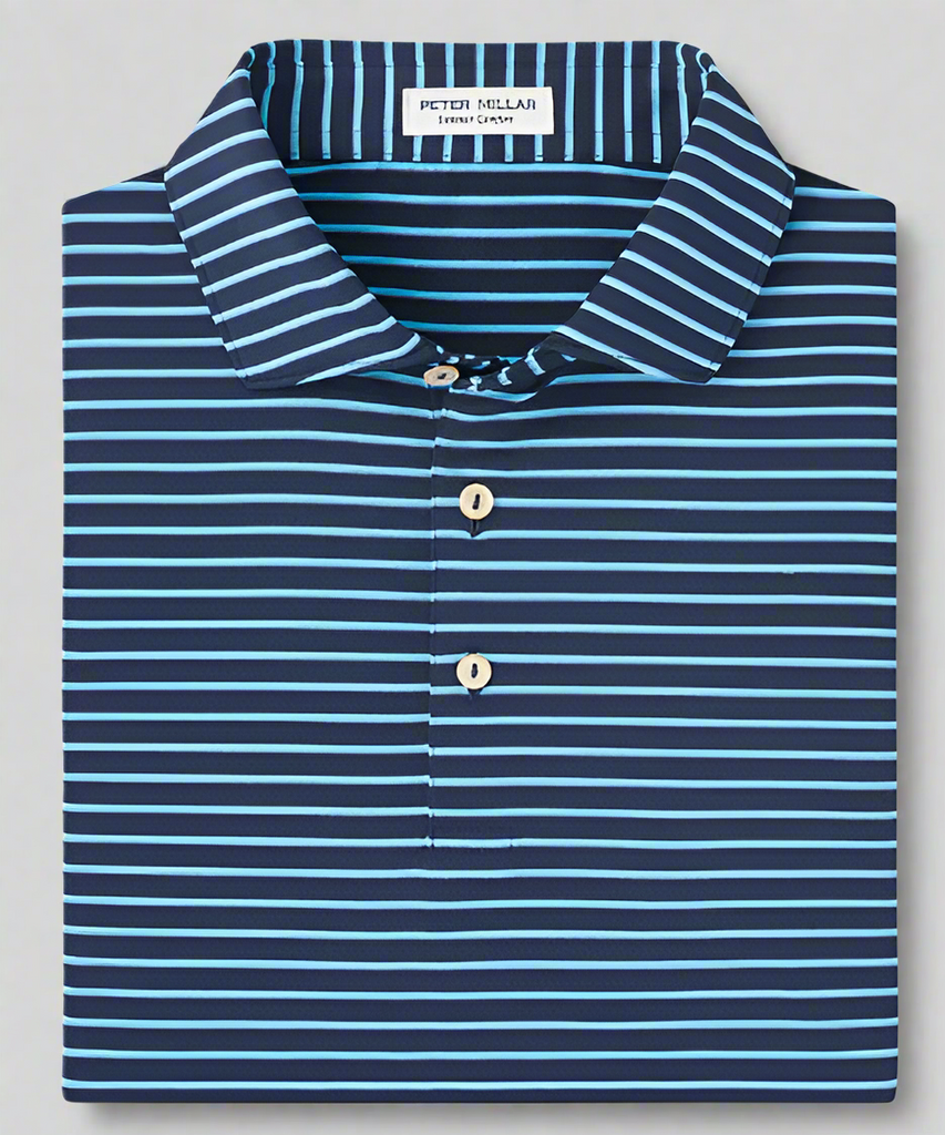 Peter Millar Summer Comfort Polo - Navy w/ Teal Stripes
