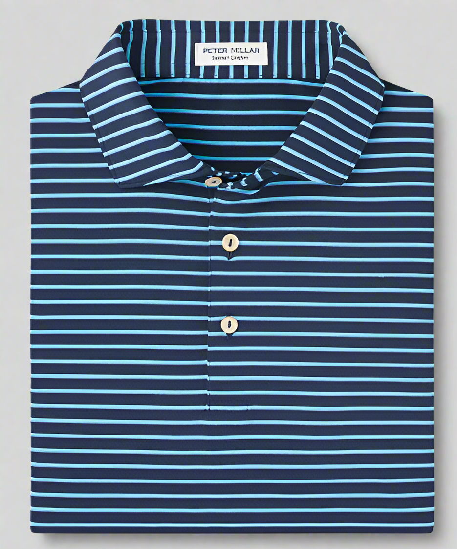 Peter Millar Summer Comfort Polo - Navy w/ Teal Stripes