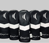 Black golf club heads with white accents and 'MegaCorp' branding on a gray background