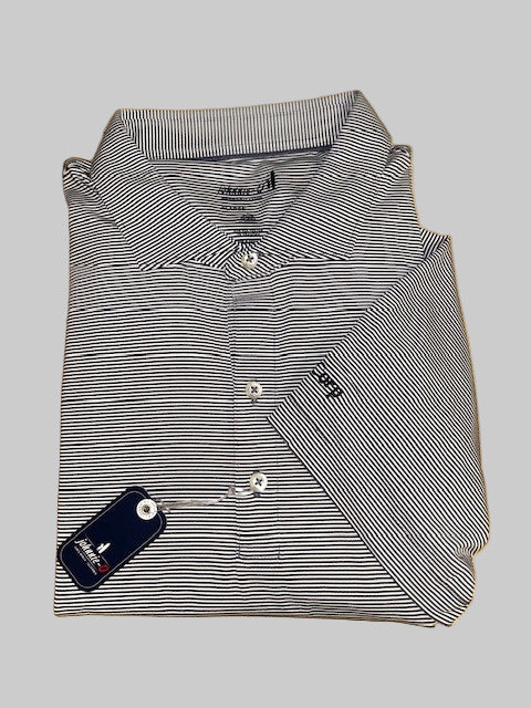 Johnnie O Black and White Striped Polo