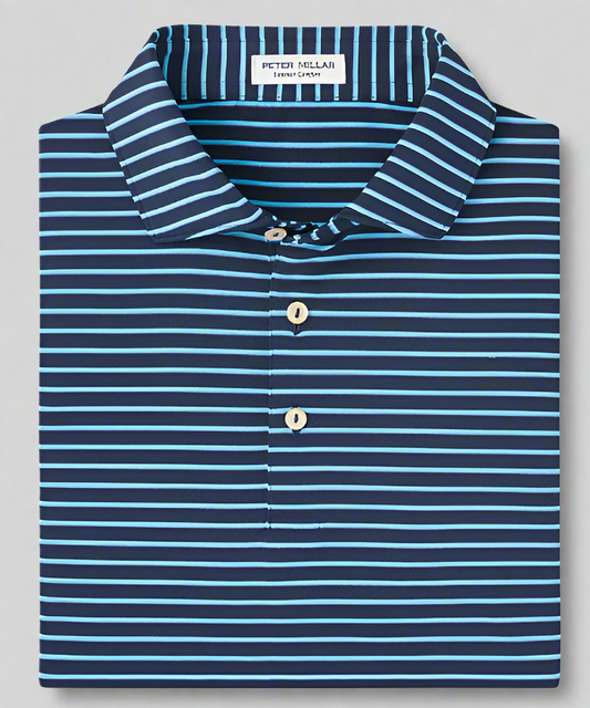 Peter Millar Summer Comfort Polo - Navy w/ Teal Stripes