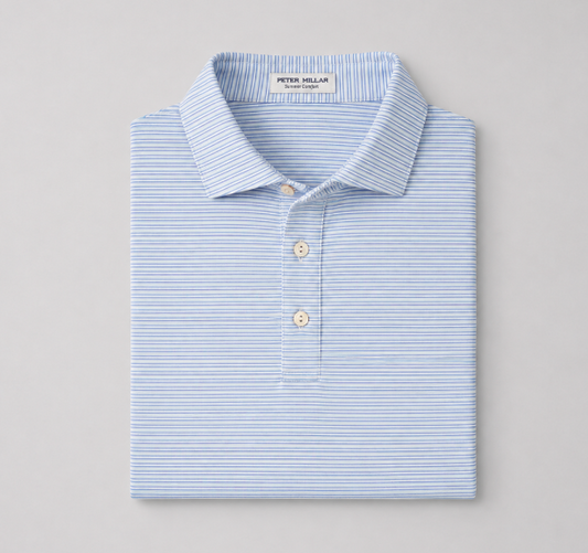 Peter Millar Harrington Performance Jersey Polo - White/Bluebird